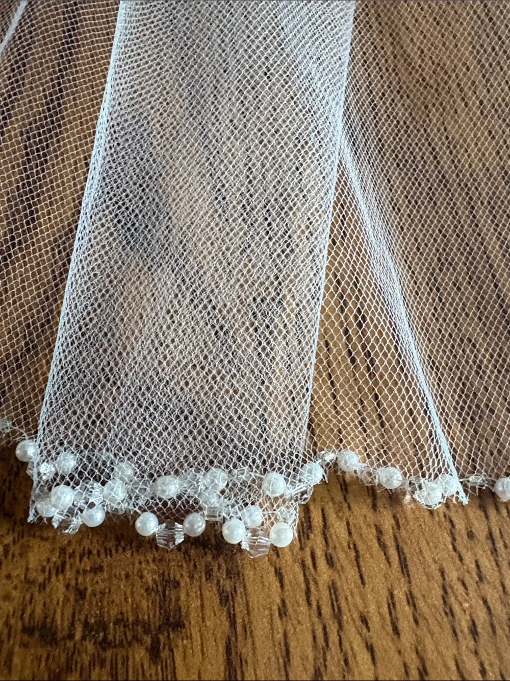 Classic Sheer Bridal Veil with Comb and Beaded edge- Ivory